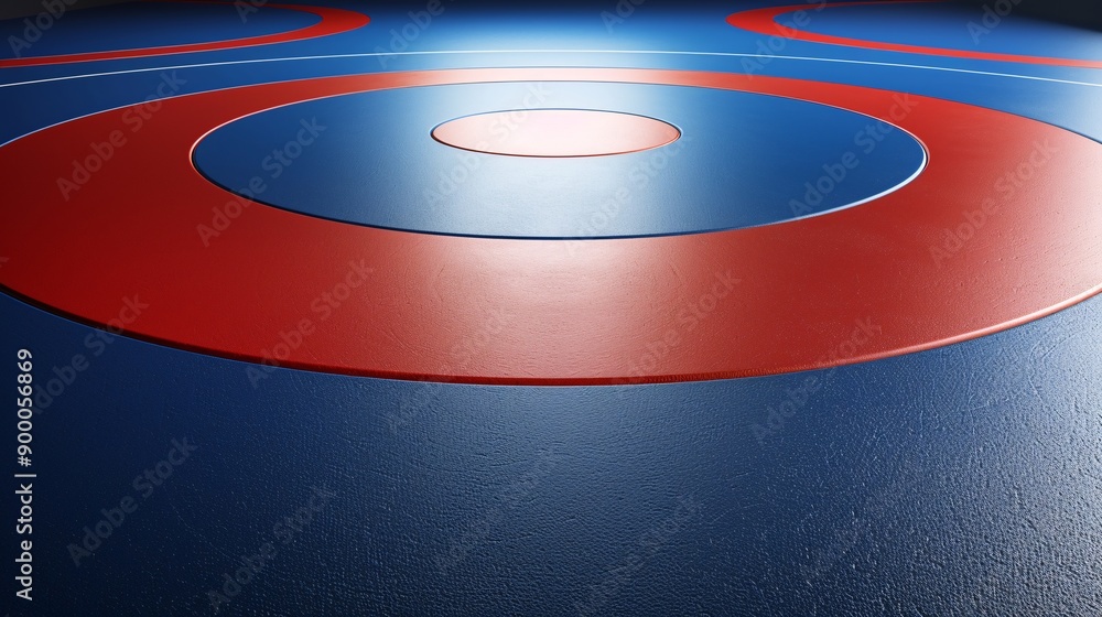 Aufkleber minimalist handball court with clean lines and circular goal patterns in bright blue and red tones s