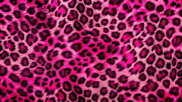 Vibrant pink leopard fur print background with intricate details and textures, ideal for use in fashion, textile, print, and banner designs, adding a touch of luxury.
