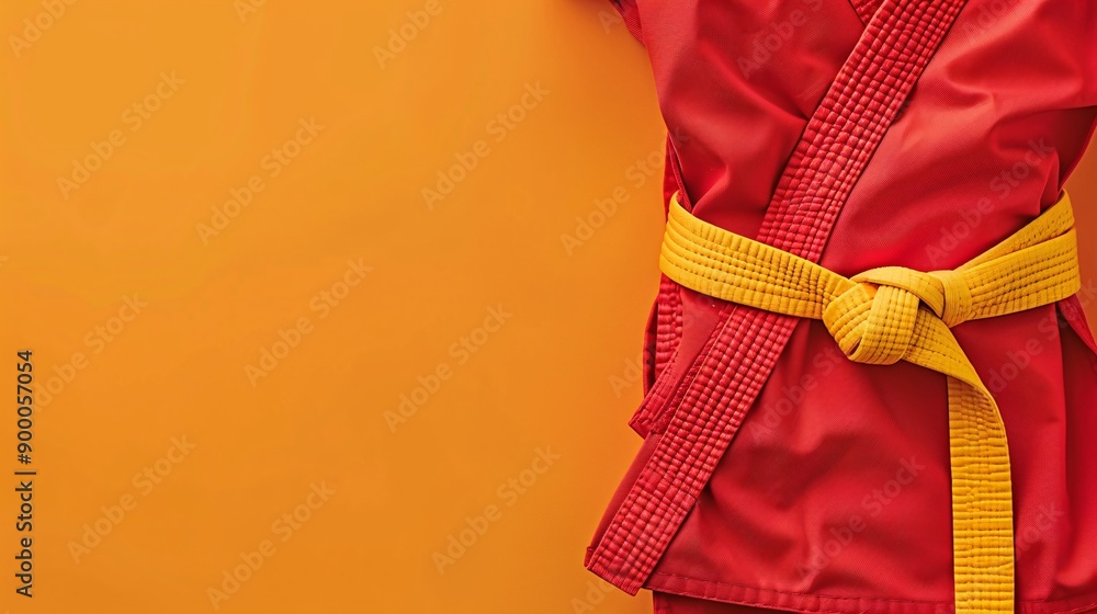 Poster simple karate dojo with minimalist mat designs and belt patterns in vibrant red and yellow stock pho