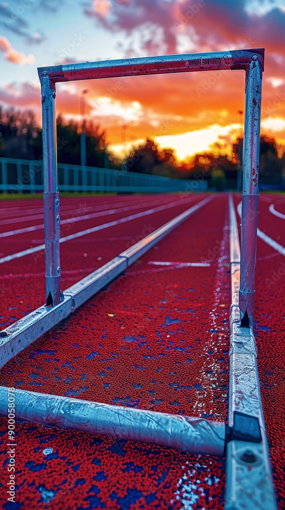 Aufkleber geometric illustration of a track and field with streamlined equipment like hurdles and javelins, us