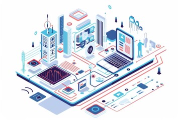 Naklejka premium Conceptual Technology Flat Illustration created with Generative AI