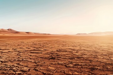 A desert landscape bathed in sunlight filtering through heat waves, forming an ultramodern, supernatural scene, banner, with copy space