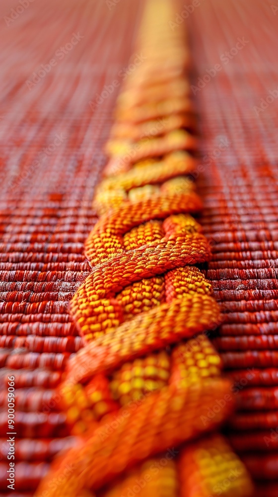 Aufkleber Simple karate dojo with minimalist mat designs and belt patterns in vibrant red and yellow Stock Photo with copy space