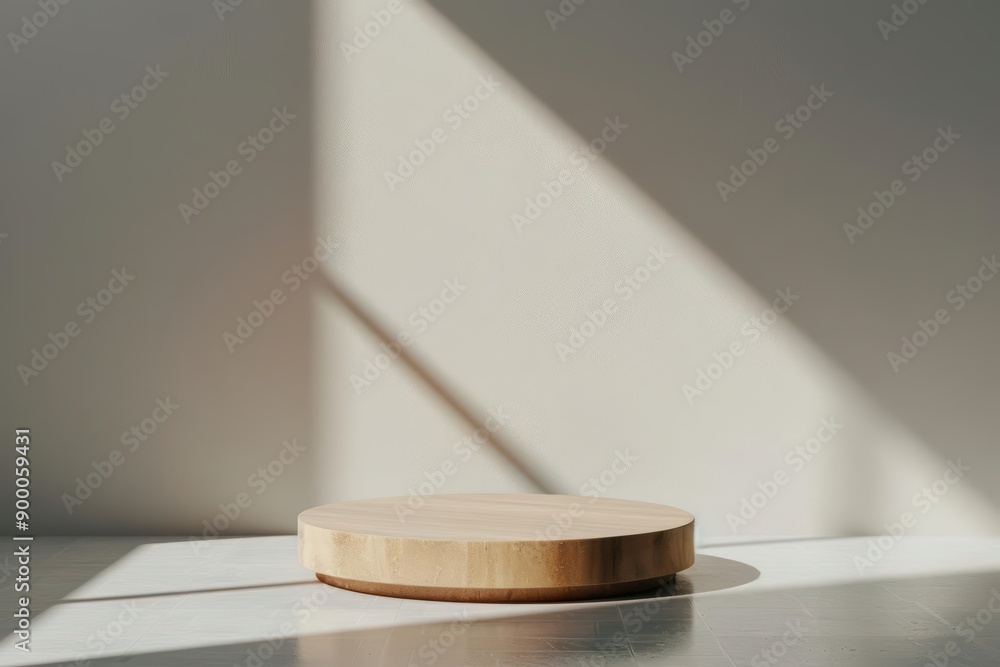 Poster a scandinavian style podium highlights minimalism and functionality, sunlight filtering through its 