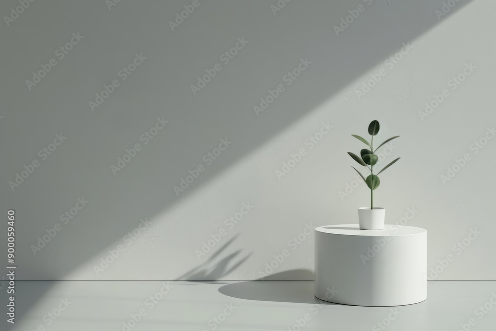 Poster a scandinavian style podium highlights minimalism and functionality, sunlight filtering through its 