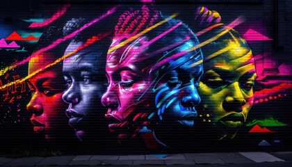 Cultural impact illustrated through a mural depicting historical events, Pop Art, Bright colors, Illustration