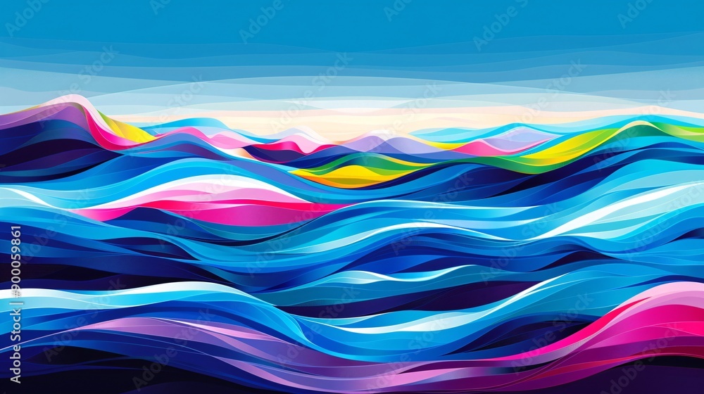 Aufkleber Geometric representation of synchronized swimming pools with fluid wave-like shapes highlighted in bright blue and green tones Stock Photo with copy space