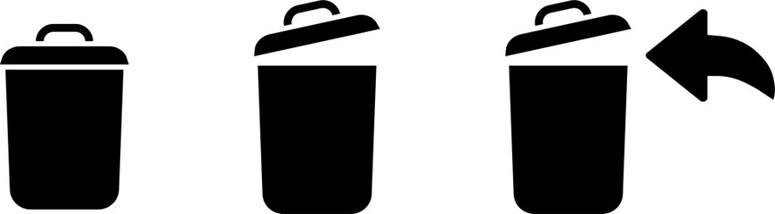 Trash bin icon. Waste bin vector set. Garbage container bucket. Delete rubbish sign. Trash basket dustbin.