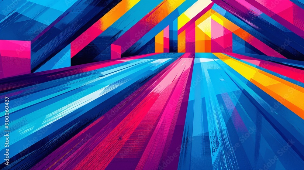 Aufkleber geometric illustration of judo mats with square patterns and circular outfit details in bright blue 
