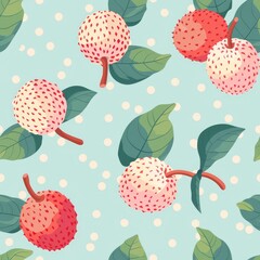 Vector style illustration of adorable lychees pattern, sweet and colorful, seamless design