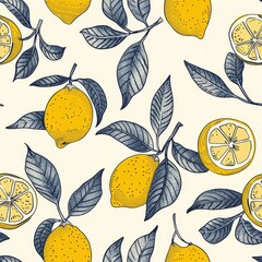 Vector style illustration of lovely lemons pattern, bright and zesty, seamless design