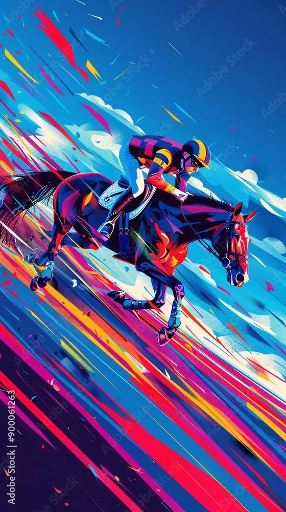 Aufkleber abstract cubist-style illustration of equestrian elements such as horses and jumps using geometric s