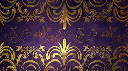 Luxurious art deco backdrop with gold designs on a royal purple background, exuding opulence and grandeur