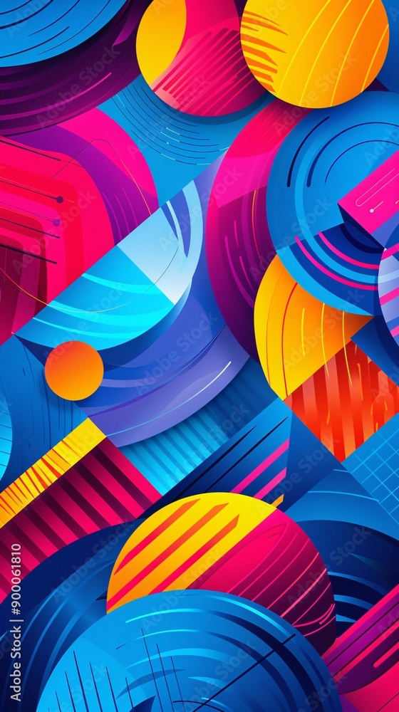 Aufkleber geometric illustration of judo mats with square patterns and circular outfit details in bright blue 