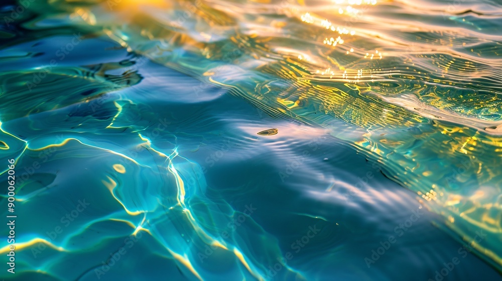 Poster abstract depiction of synchronized swimming pools with fluid, wave-like shapes in bright blue and gr