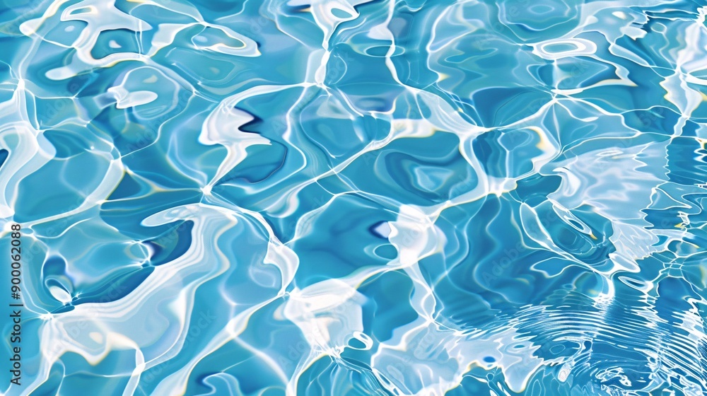 Poster abstract depiction of synchronized swimming pools with fluid, wave-like shapes in bright blue and gr