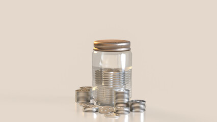 The Jar coins for earn or saving concept 3d rendering.