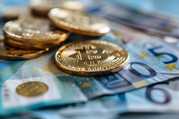 Close-Up Photo of Gold Coins with Bitcoin Symbol