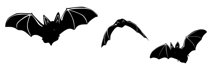 halloween spooky illustration with set flying bats