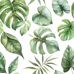 Watercolor Tropical Leaves Pattern