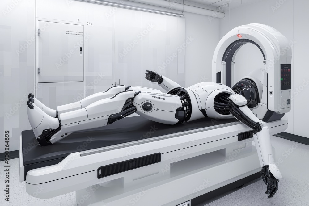 Poster advanced medical robot in a surgical room symbolizing the integration of robotics and precision in m