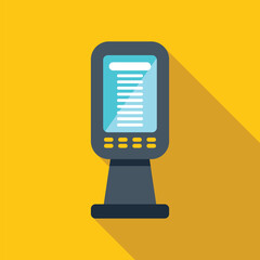 Information kiosk with touch screen displaying public data on yellow background