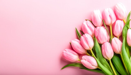 Fototapeta premium Pink tulips on pink background
