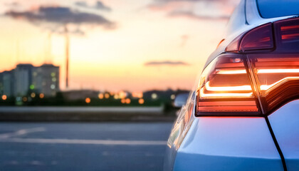 Car Tail Light at Sunset