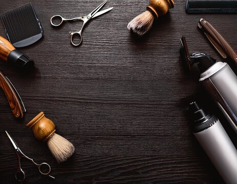Accesorios de Barberia sobre Mesa de Madera negro 