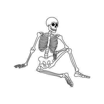 recommend clip art: だらしないポーズで座っている骸骨のイラスト　白背景の切り抜き