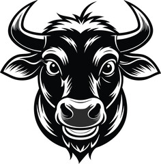 A black and white silhouette of a bull head