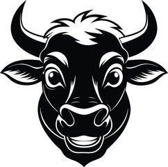 A black and white silhouette of a bull head