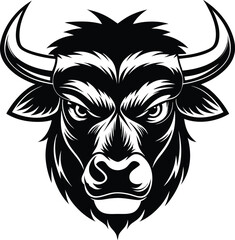 A black and white silhouette of a bull head