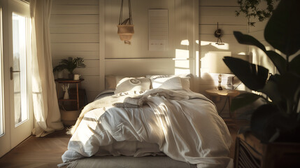 Minimal Scandinavian farmhouse cozy bedroom interior design