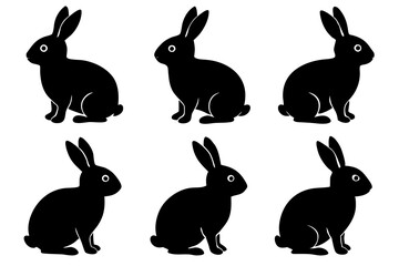 Silhouette of rabbit isolated on white backbround, set of rabbit silhouette, icon, rabbit bunny icon vector bundle