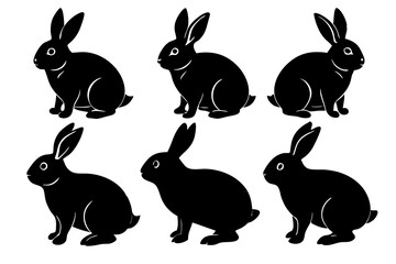 Silhouette of rabbit isolated on white backbround, set of rabbit silhouette, icon, rabbit bunny icon vector bundle