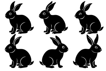 Silhouette of rabbit isolated on white backbround, set of rabbit silhouette, icon, rabbit bunny icon vector bundle