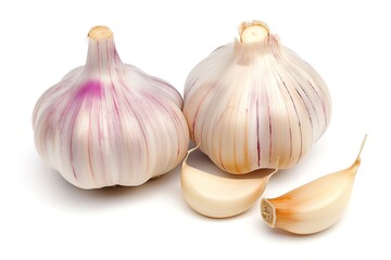 Obraz premium Close-up of fresh garlic bulbs and cloves with vibrant colors and textures, ideal for culinary or health content