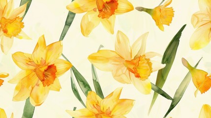Minimal daffodil watercolor seamless design