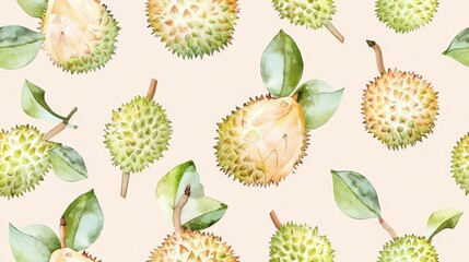 Minimal durian Thailand pastel watercolor tight --ar 16:9 --tile Job ID: 48285b30-a557-450d-bbf5-98d83fac82d5