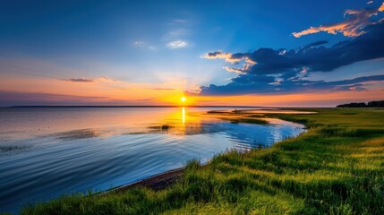 Fototapeta premium Serene Sunset Over Calm Waters