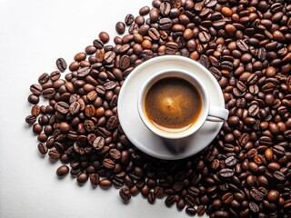 Fototapeta premium Cup of coffee and coffee beans close up