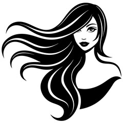 Silhouette of beautiful girl in profile with long hair

