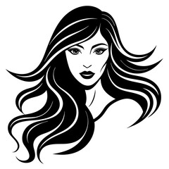 Silhouette of beautiful girl in profile with long hair

