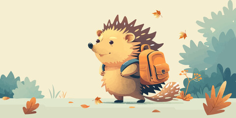 Cute hedgehog goes to school Cartoon vector character Greeting card for children  © Oksana