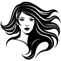 Silhouette of beautiful girl in profile with long hair

