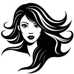 Silhouette of beautiful girl in profile with long hair

