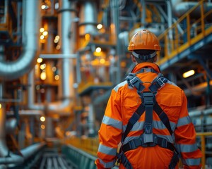Industrial Worker in Safety Gear Performing a Task on a Construction Site, Safety First, Safe Work Practices, Industrial Safety, Occupational Safety, Construction Safety, Workplace Safety