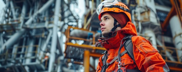 Industrial Worker in Safety Gear Performing Manual Labor at Construction Site, Ensuring Safety and Efficiency in Industrial Operations