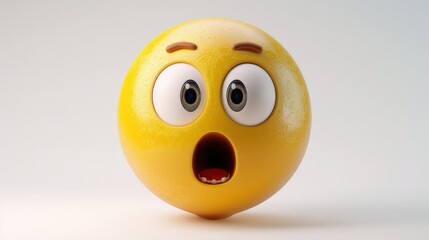 A 3D-rendered yellow emoji with an expression of awe, mouth agape and eyes wide, set against a white background, capturing a sense of wonder and excitement